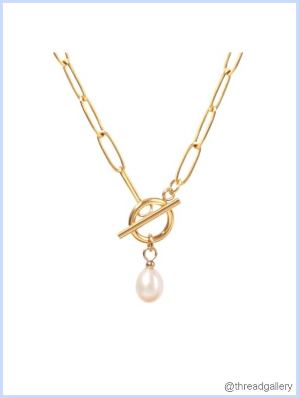 18k Gold Plated Natural Baroque Pearl Toggle Paperclip Chain Necklace